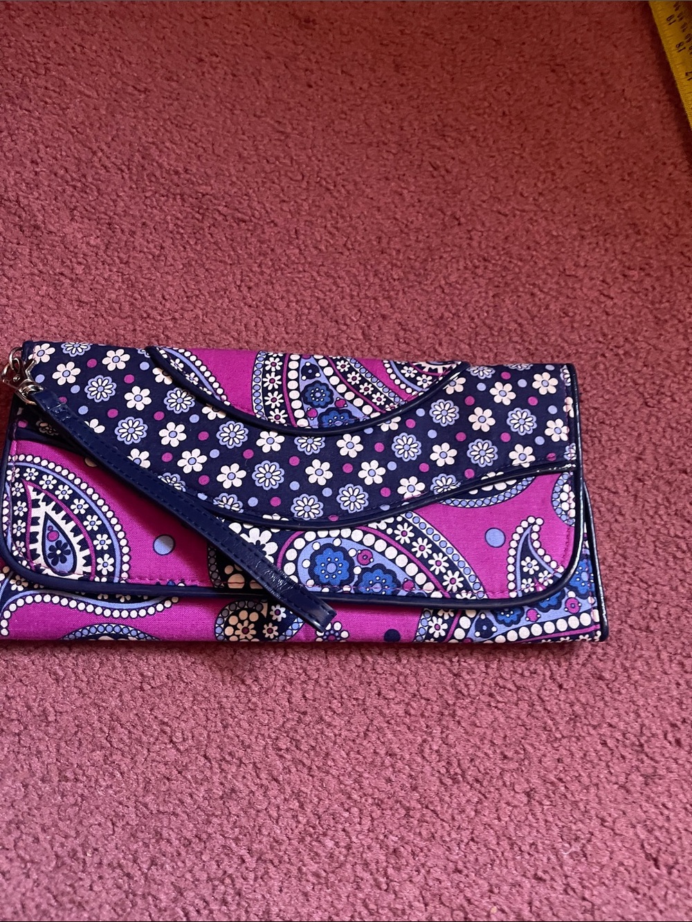 Vera Bradley Pink & Navy Paisley Fold-Over Wristlet - Picture 4 of 6